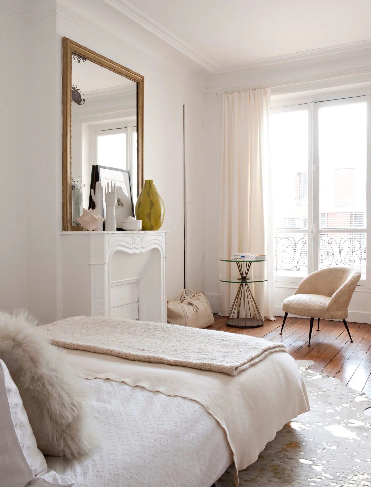 parisian style bedroom gold mirror