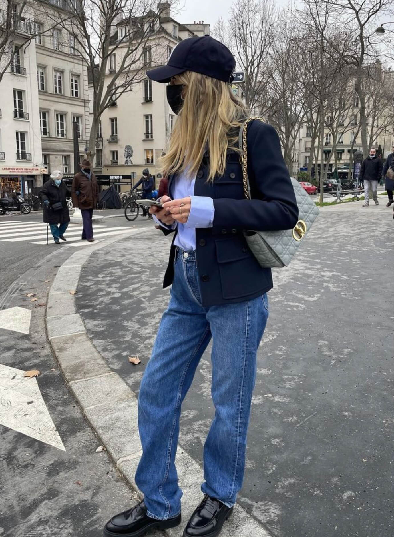 french maternity style oversized shirt jeans