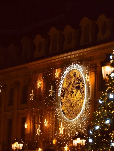 the Place Vendôme in Paris at night with Christmas lights