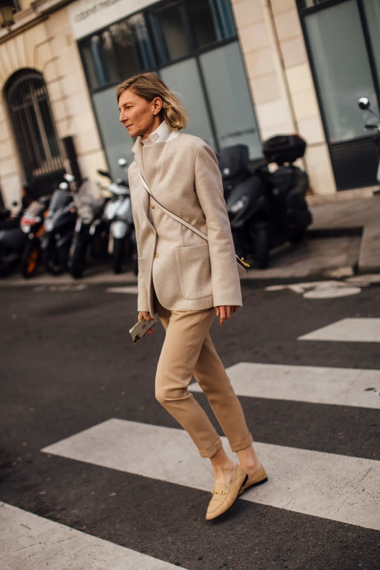 street style paris ss24 couture beige ensemble