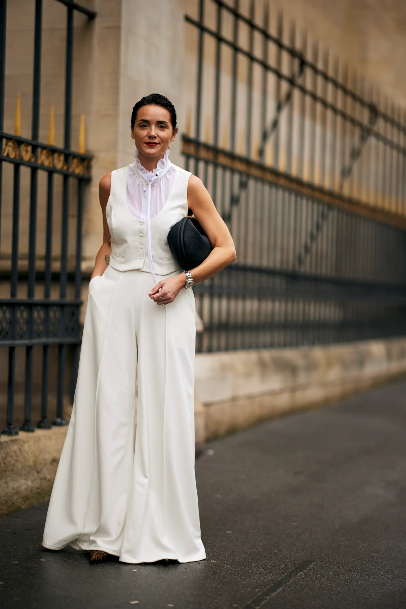 street style paris ss24 couture white vest