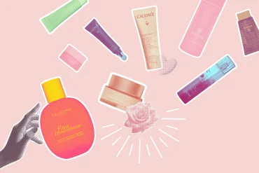 a collage of French skincare products