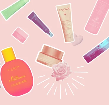 a collage of French skincare products